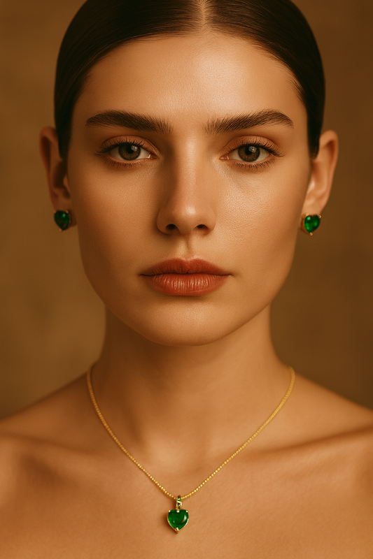 Conjunto Dorado Corazón Esmeralda